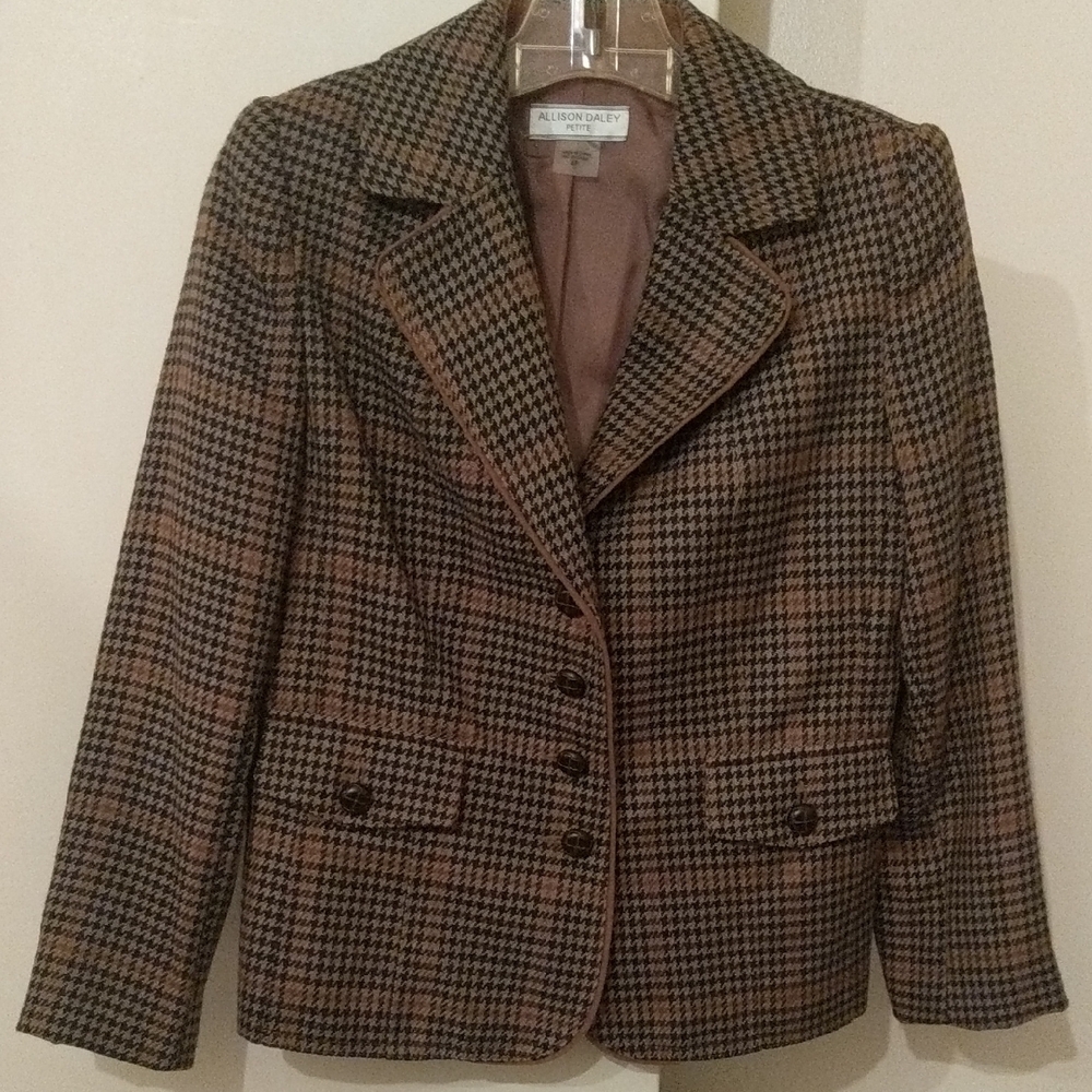 Allison Daley Women's Tan and Black Checkered Blazer Houndstooth Size 6 NWOT